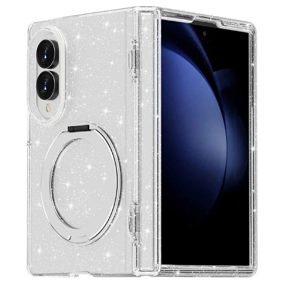 For Samsung Galaxy Z Fold8 Case Magnetic Kickstand Glitter Powder PC + TPU Phone Cover - White - 3