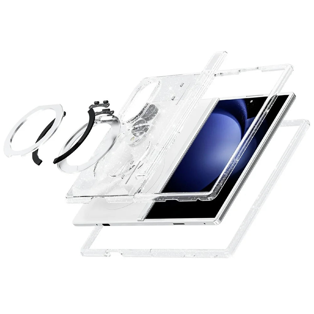 For Samsung Galaxy Z Fold8 Case Magnetic Kickstand Glitter Powder PC + TPU Phone Cover - White - 5