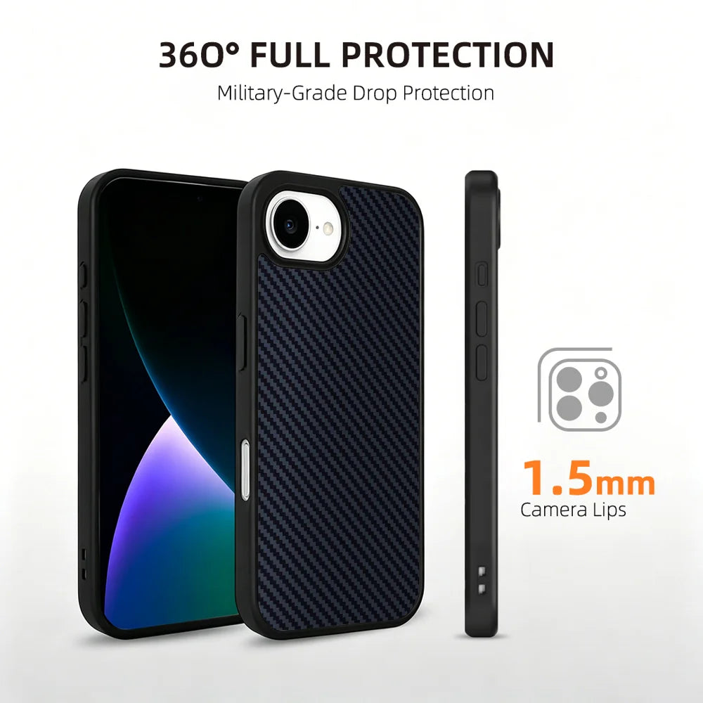 EYCASE for iPhone 16e / iPhone 17e Magnetic Case  Kevlar Series UV Printed Black Edge TPU Acrylic Phone Cover - Black Grey - 3
