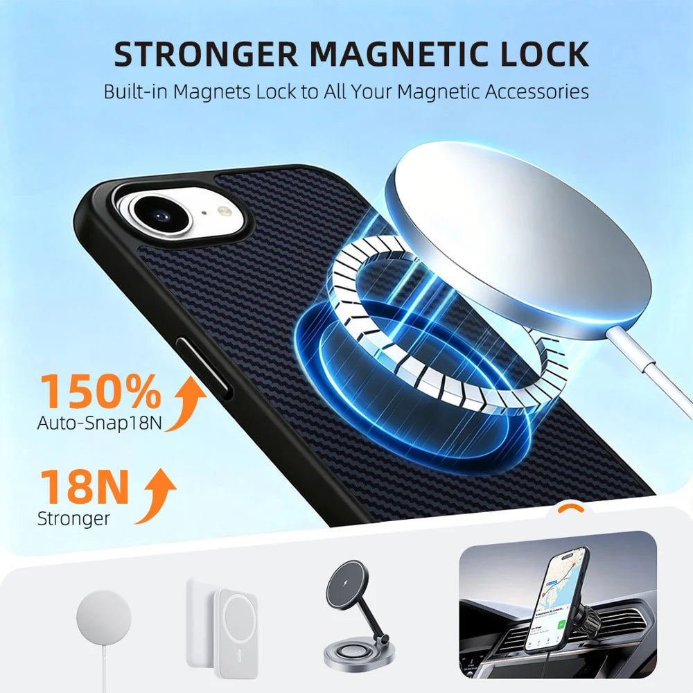 EYCASE for iPhone 16e / iPhone 17e Magnetic Case  Kevlar Series UV Printed Black Edge TPU Acrylic Phone Cover - Black Grey - 4