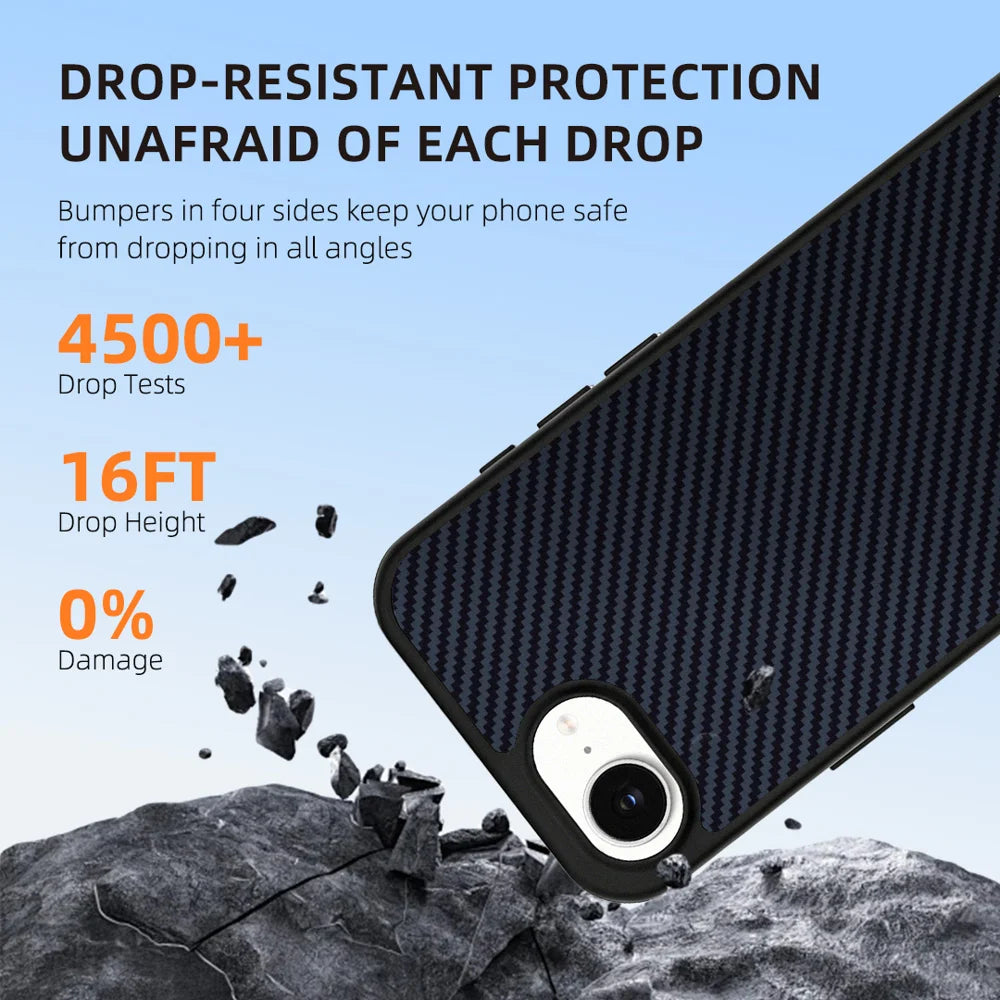 EYCASE for iPhone 16e / iPhone 17e Magnetic Case  Kevlar Series UV Printed Black Edge TPU Acrylic Phone Cover - Black Grey - 5