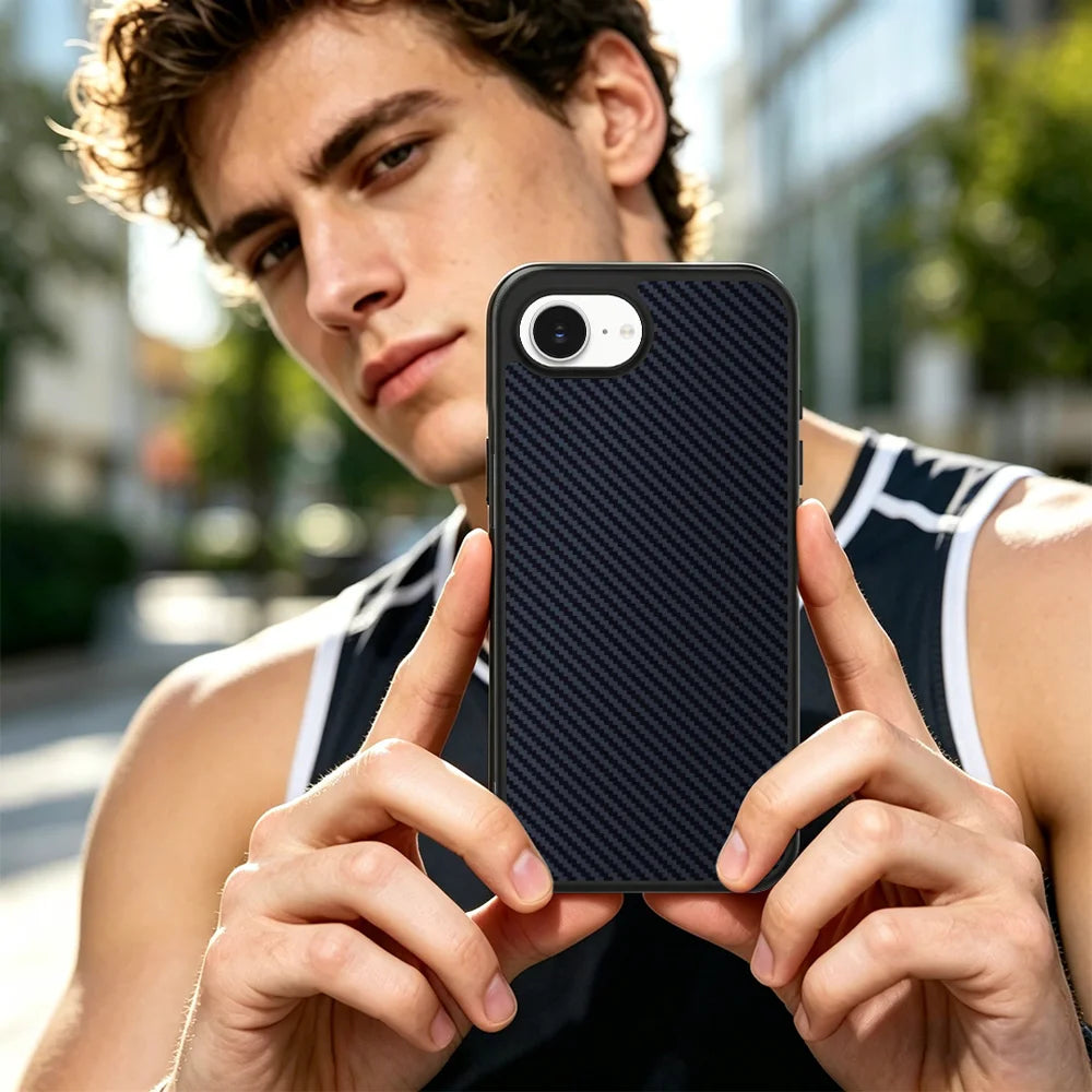 EYCASE for iPhone 16e / iPhone 17e Magnetic Case  Kevlar Series UV Printed Black Edge TPU Acrylic Phone Cover - Black Grey - 6