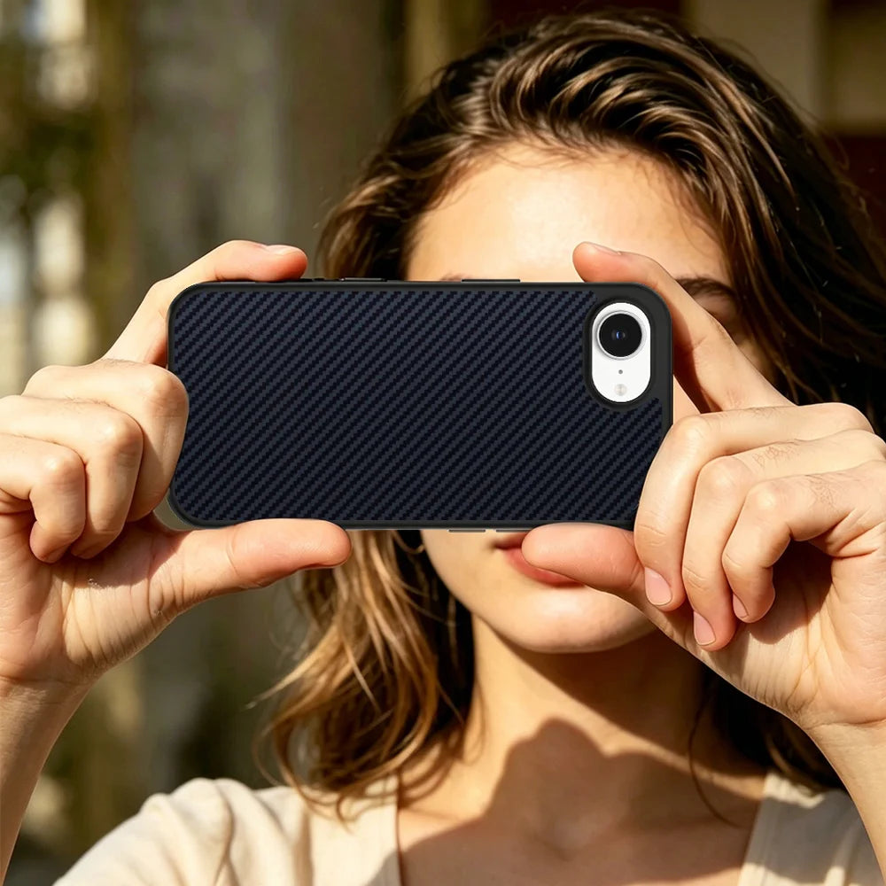 EYCASE for iPhone 16e / iPhone 17e Magnetic Case  Kevlar Series UV Printed Black Edge TPU Acrylic Phone Cover - Black Grey - 7