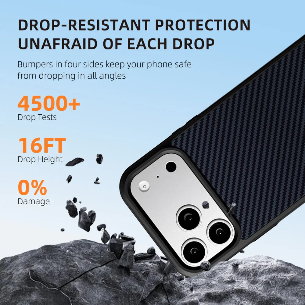EYCASE for iPhone 17 Pro Magnetic Case  Kevlar Series UV Printed Black Edge TPU Acrylic Phone Cover - Black Grey - 4