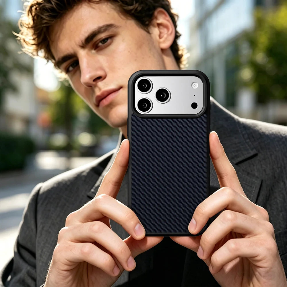 EYCASE for iPhone 17 Pro Magnetic Case  Kevlar Series UV Printed Black Edge TPU Acrylic Phone Cover - Black Grey - 5
