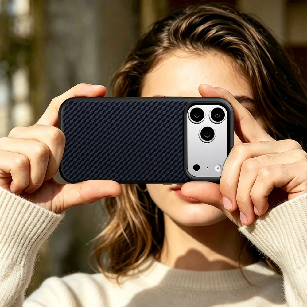 EYCASE for iPhone 17 Pro Magnetic Case  Kevlar Series UV Printed Black Edge TPU Acrylic Phone Cover - Black Grey - 6