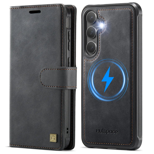 AUTSPACE for Samsung Galaxy S26+ A05 Case Wallet Stand Detachable Leather Magnetic Phone Cover - Black - 1