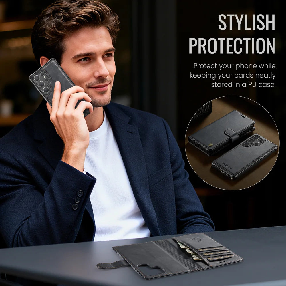 AUTSPACE for Samsung Galaxy S26 Ultra A05 Case Wallet Stand Detachable Leather Magnetic Phone Cover - Black - 4
