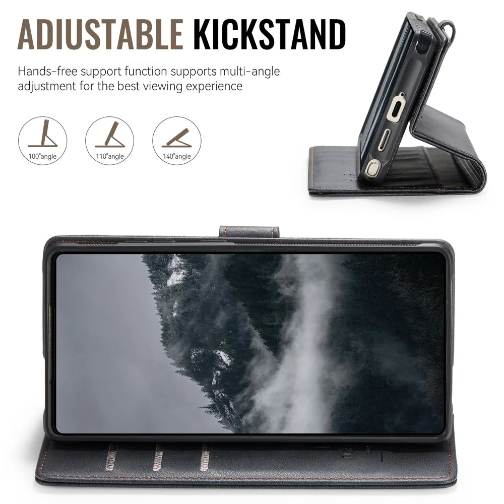 AUTSPACE for Samsung Galaxy S26 Ultra A05 Case Wallet Stand Detachable Leather Magnetic Phone Cover - Black - 6