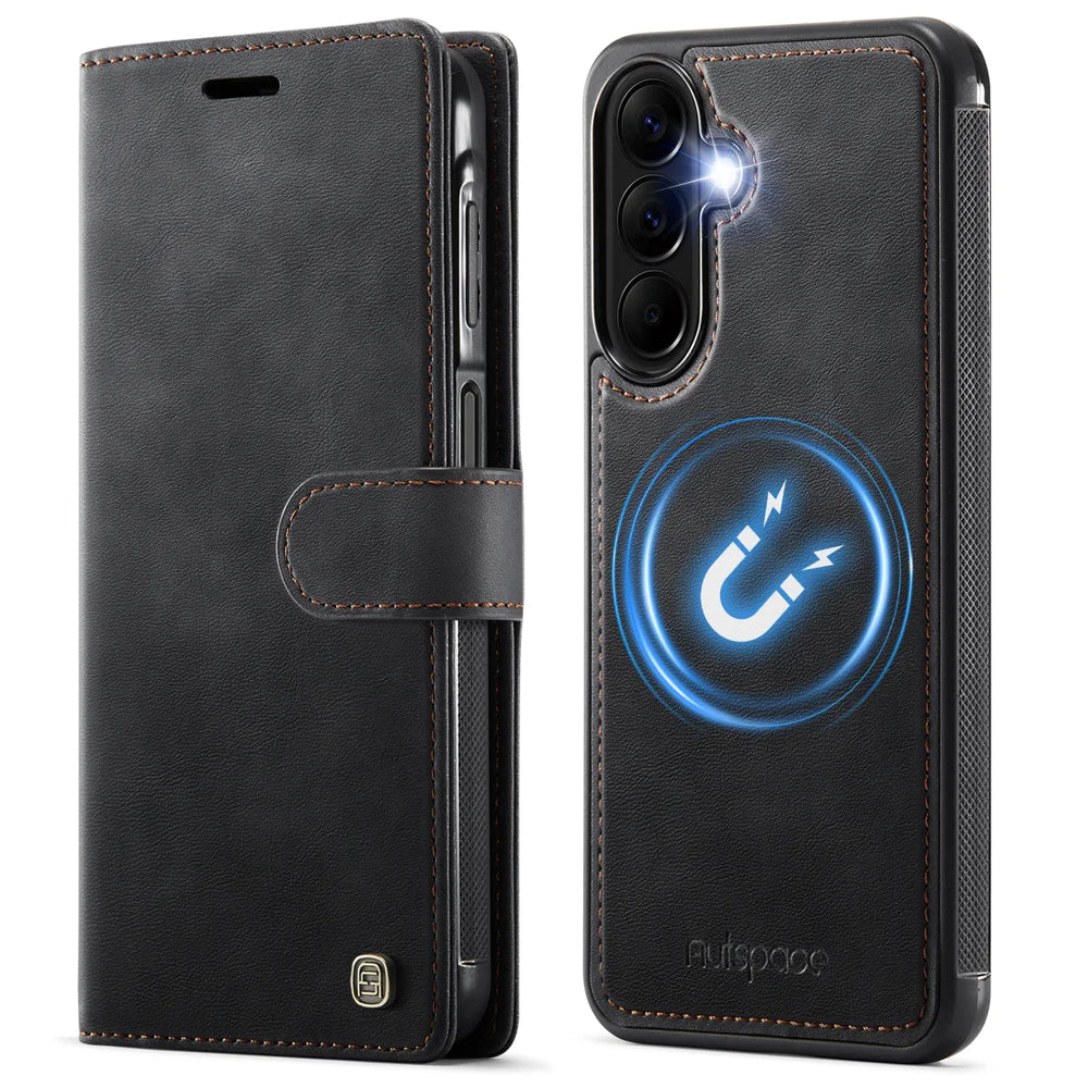 AUTSPACE for Samsung Galaxy A27 5G A05 Case Wallet Stand Detachable Leather Magnetic Phone Cover - Black - 1