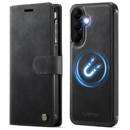AUTSPACE for Samsung Galaxy A27 5G A05 Case Wallet Stand Detachable Leather Magnetic Phone Cover - Black - 1
