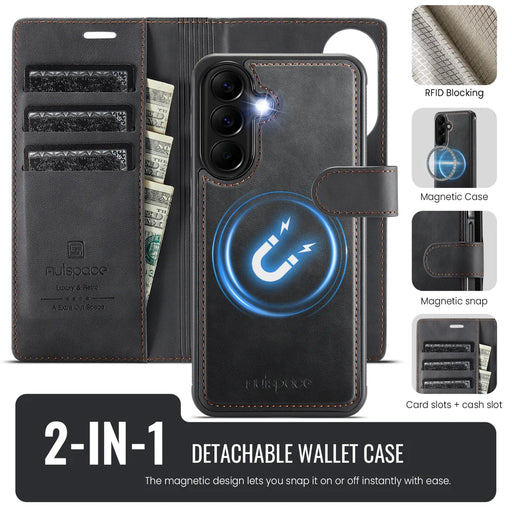 AUTSPACE for Samsung Galaxy A27 5G A05 Case Wallet Stand Detachable Leather Magnetic Phone Cover - Black - 2