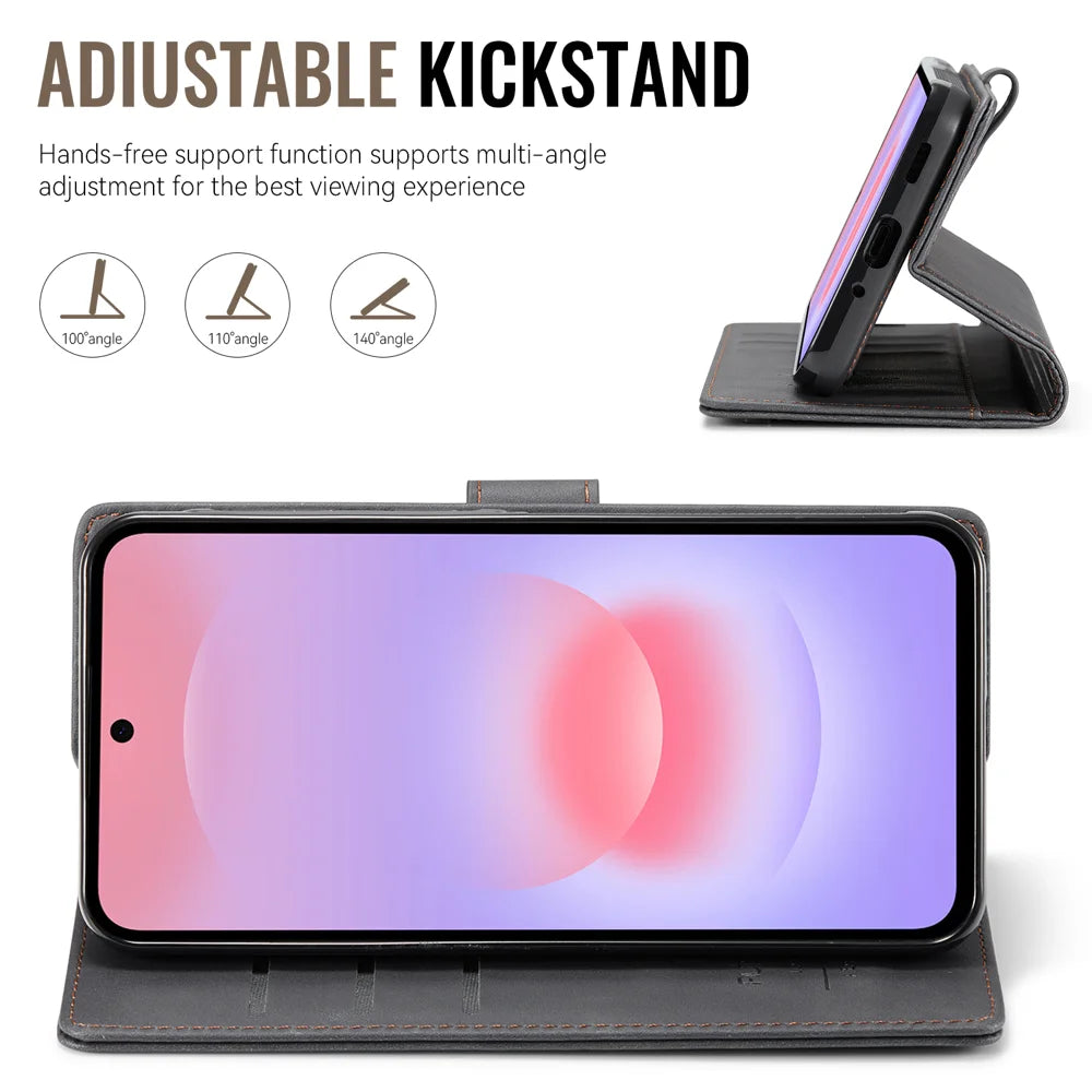 AUTSPACE for Samsung Galaxy A27 5G A05 Case Wallet Stand Detachable Leather Magnetic Phone Cover - Black - 6