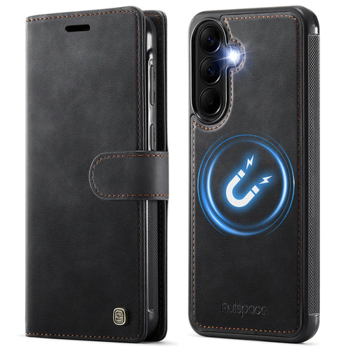 AUTSPACE for Samsung Galaxy A56 5G A05 Case Wallet Stand Detachable Leather Magnetic Phone Cover - Black - 1