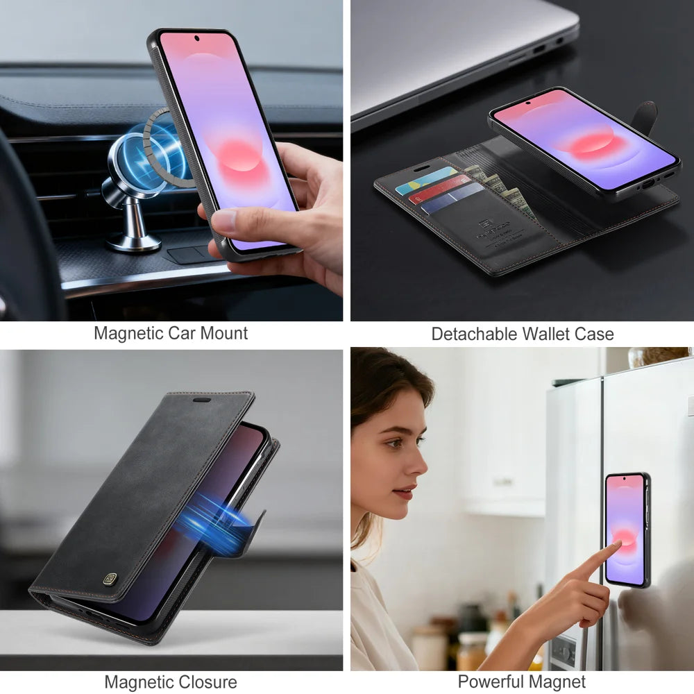 AUTSPACE for Samsung Galaxy A56 5G A05 Case Wallet Stand Detachable Leather Magnetic Phone Cover - Black - 7