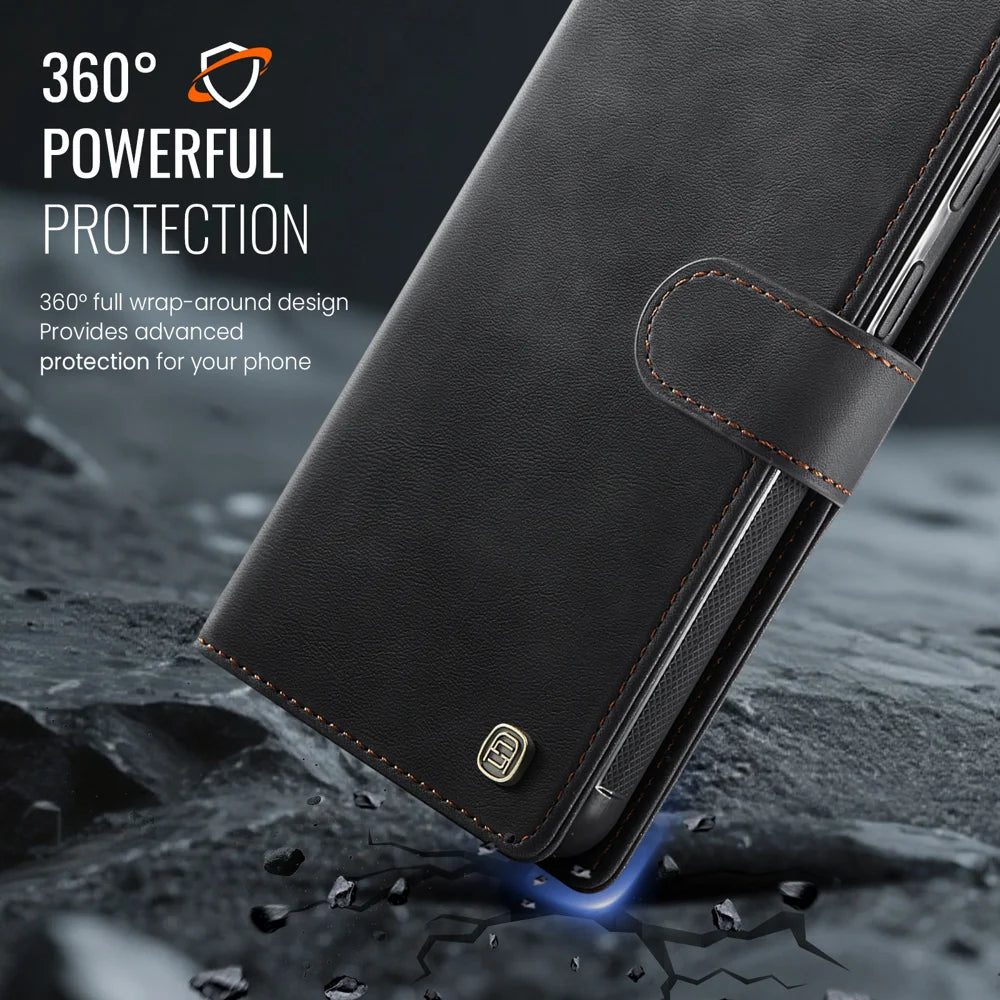 AUTSPACE for Samsung Galaxy A37 5G A05 Case Wallet Stand Detachable Leather Magnetic Phone Cover - Black - 5