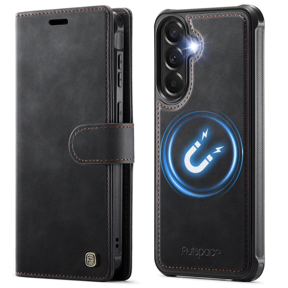 AUTSPACE for Samsung Galaxy A57 5G A05 Case Wallet Stand Detachable Leather Magnetic Phone Cover - Black - 1