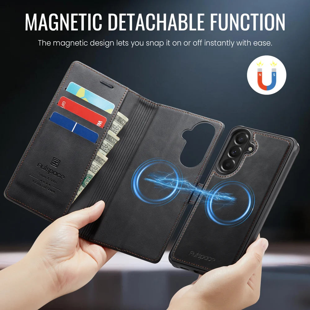 AUTSPACE for Samsung Galaxy A57 5G A05 Case Wallet Stand Detachable Leather Magnetic Phone Cover - Black - 3