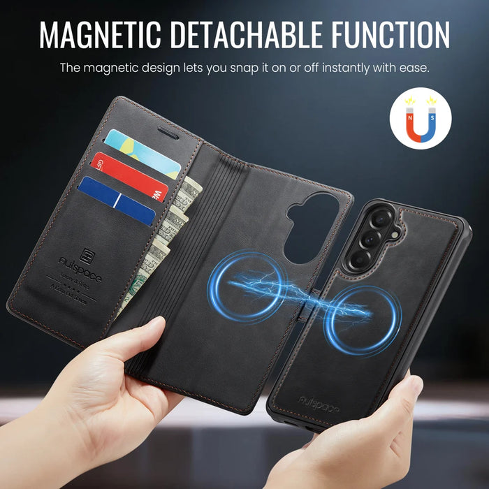 AUTSPACE for Samsung Galaxy A57 5G A05 Case Wallet Stand Detachable Leather Magnetic Phone Cover - Black - 3