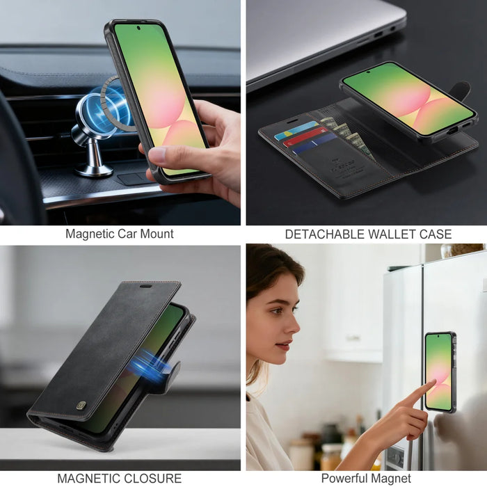 AUTSPACE for Samsung Galaxy A57 5G A05 Case Wallet Stand Detachable Leather Magnetic Phone Cover - Black - 7