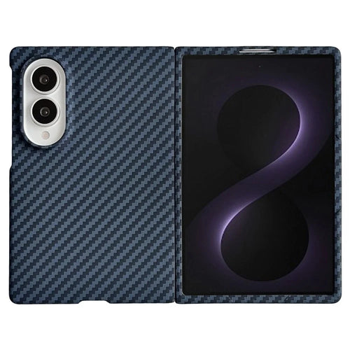 For Samsung Galaxy Z Fold8 Magnetic Case Carbon Fiber Texture PC Phone Cover with Screen Protector - Blue - 1