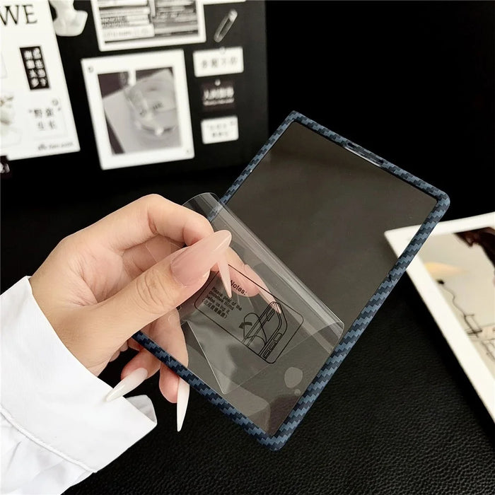 For Samsung Galaxy Z Fold8 Magnetic Case Carbon Fiber Texture PC Phone Cover with Screen Protector - Blue - 3