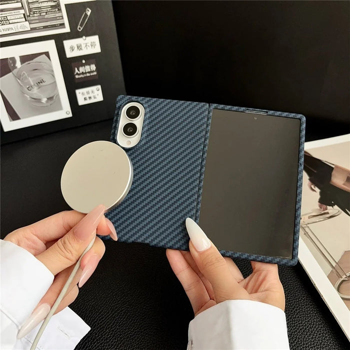 For Samsung Galaxy Z Fold8 Magnetic Case Carbon Fiber Texture PC Phone Cover with Screen Protector - Blue - 5