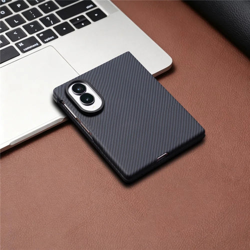 For Samsung Galaxy Z Fold8 Magnetic Case Carbon Fiber Texture PC Phone Cover with Tempered Glass Film - Black - 1