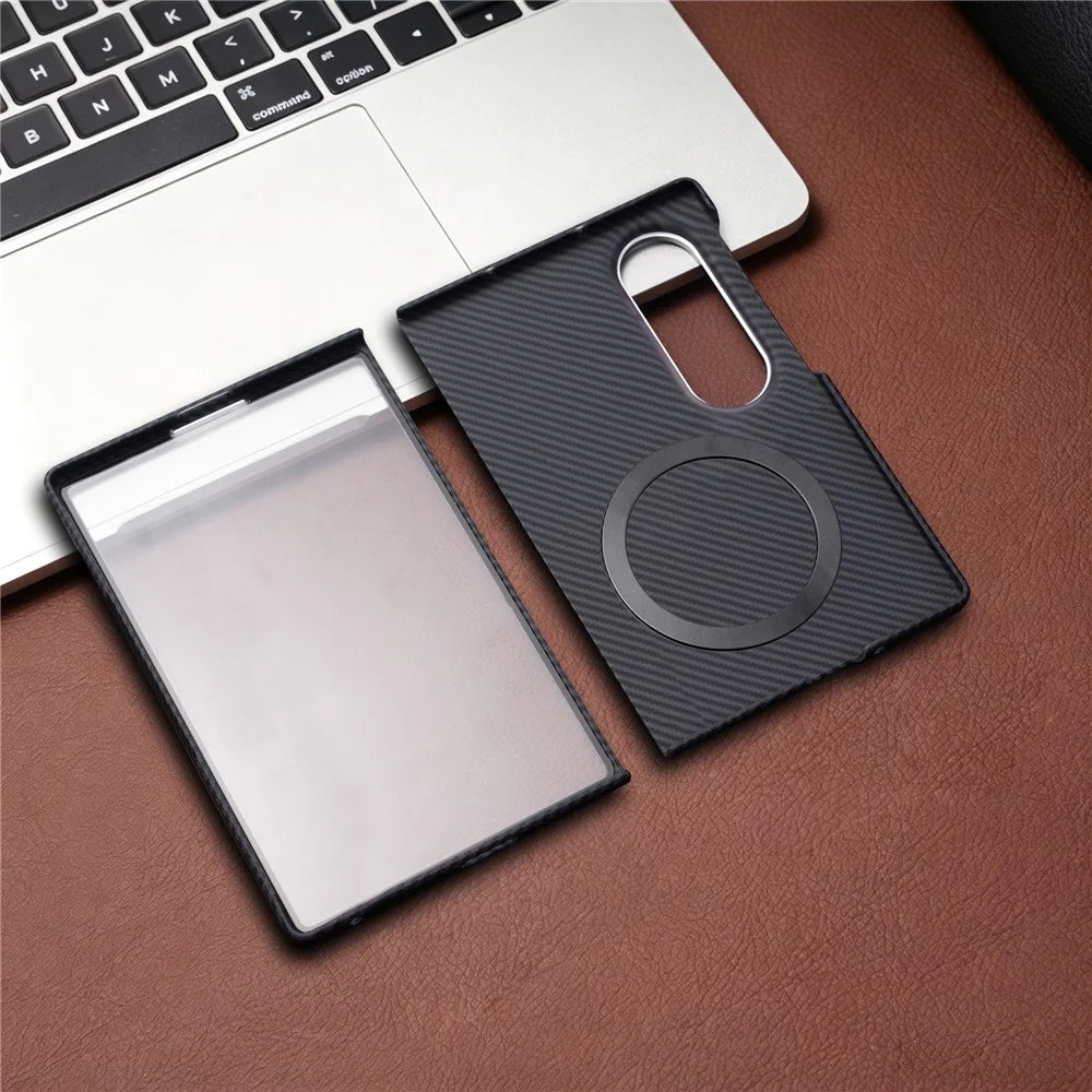 For Samsung Galaxy Z Fold8 Magnetic Case Carbon Fiber Texture PC Phone Cover with Tempered Glass Film - Black - 2