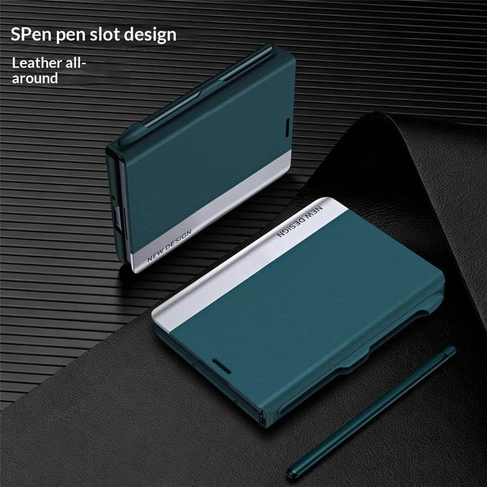 For Samsung Galaxy Z Fold8 Case Stand Shockproof Pen Slot PU + PC Phone Cover with Stylus - Green - 4