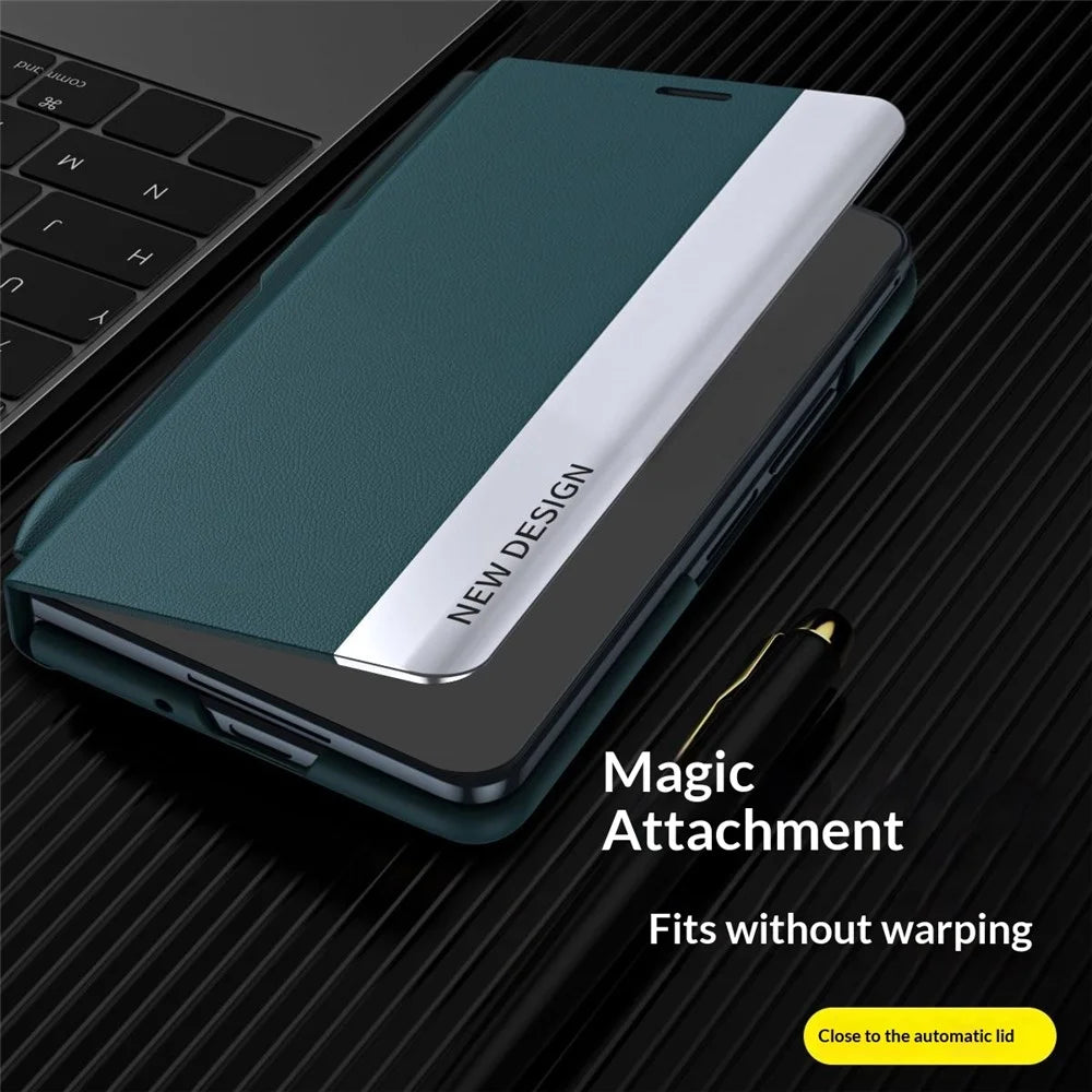 For Samsung Galaxy Z Fold8 Case Stand Shockproof Pen Slot PU + PC Phone Cover with Stylus - Green - 6