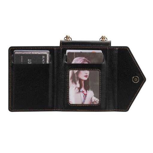 N.BEKUS PU Leather Coated PC Case for Samsung Galaxy Z Flip3 5G, Drop Proof Card Slots Holder Zipper Pocket Protective Back Cover with Shoulder Strap - Black - 2