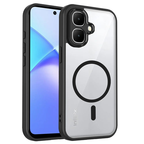 For Infinix Smart 10 Magnetic Case Transparent PC + TPU Shockproof Skin-friendly Phone Cover - Black - 1