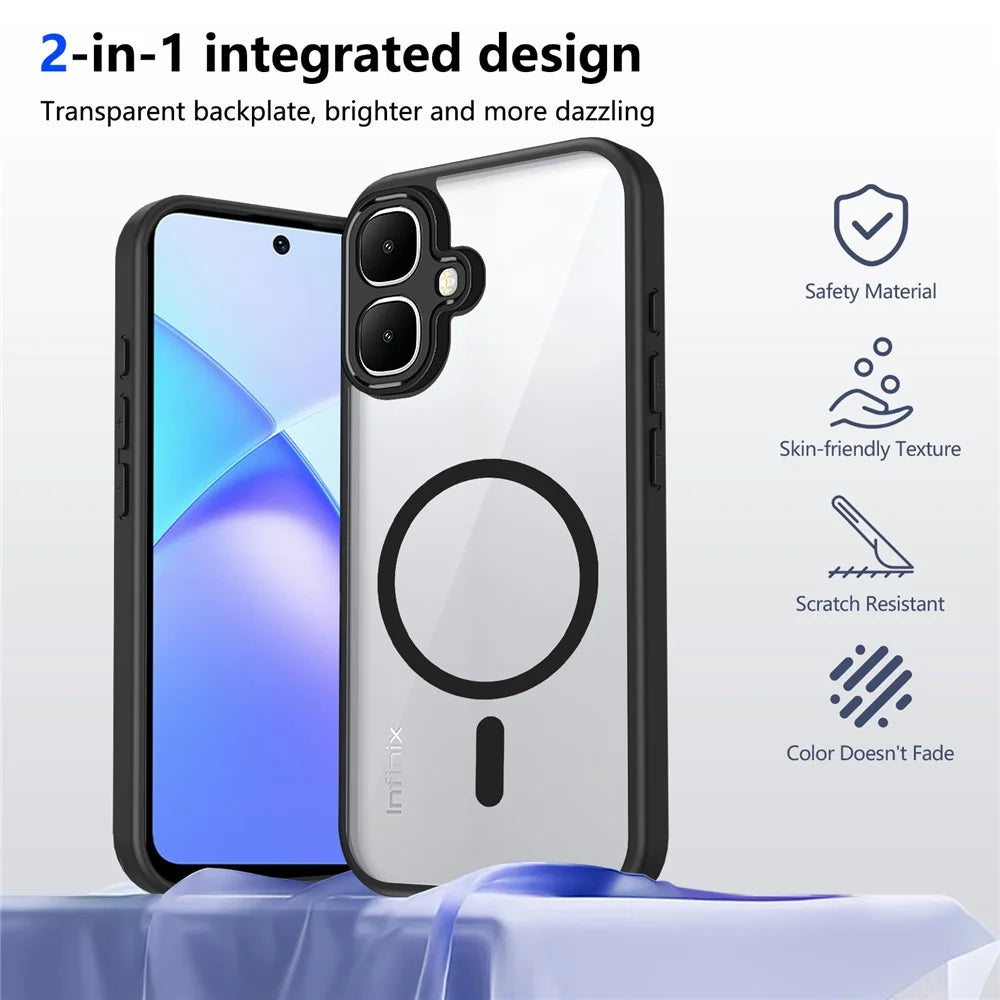 For Infinix Smart 10 Magnetic Case Transparent PC + TPU Shockproof Skin-friendly Phone Cover - Black - 2