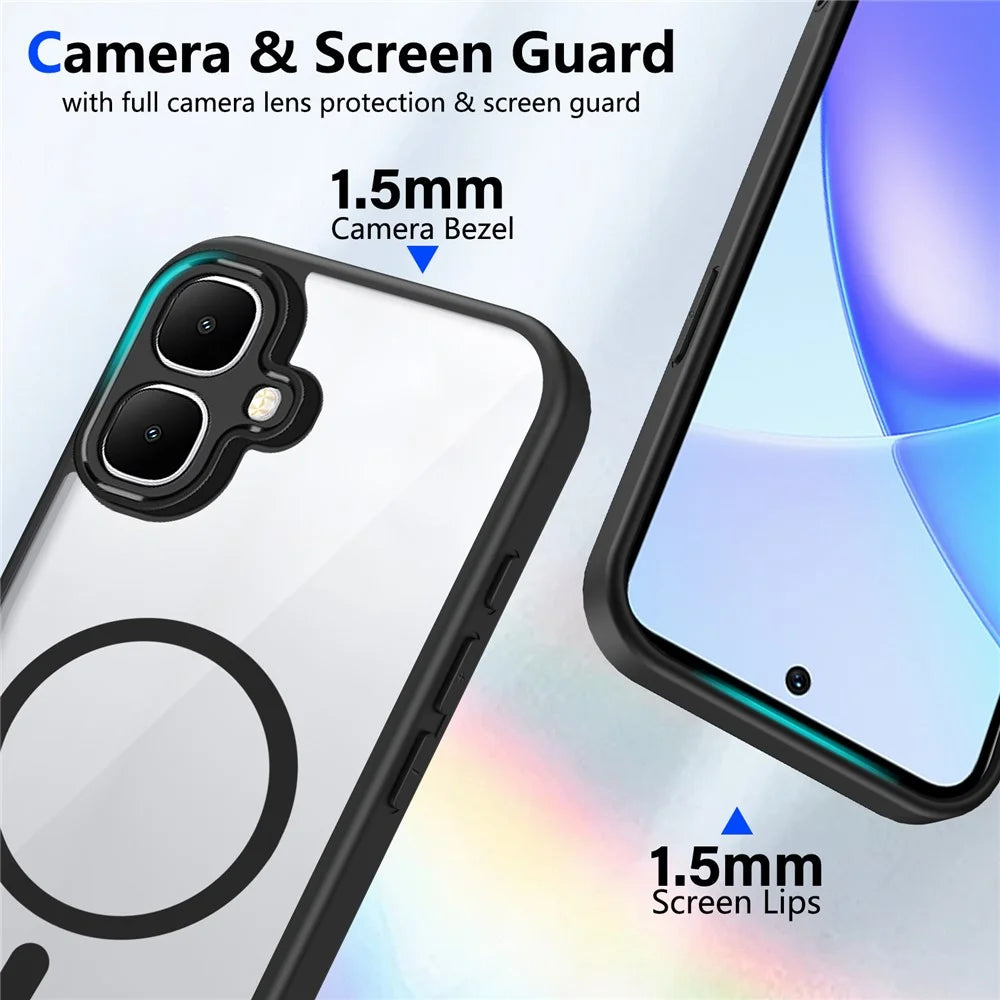 For Infinix Smart 10 Magnetic Case Transparent PC + TPU Shockproof Skin-friendly Phone Cover - Black - 4