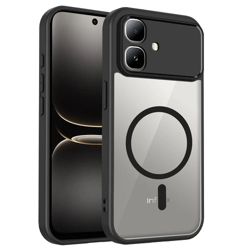 For Infinix Smart 20 4G Magnetic Case Transparent PC + TPU Shockproof Skin-friendly Phone Cover - Black - 1