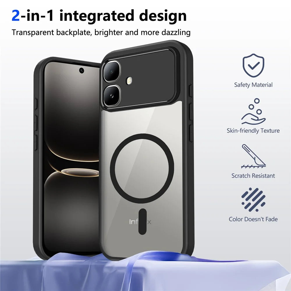For Infinix Smart 20 4G Magnetic Case Transparent PC + TPU Shockproof Skin-friendly Phone Cover - Black - 2