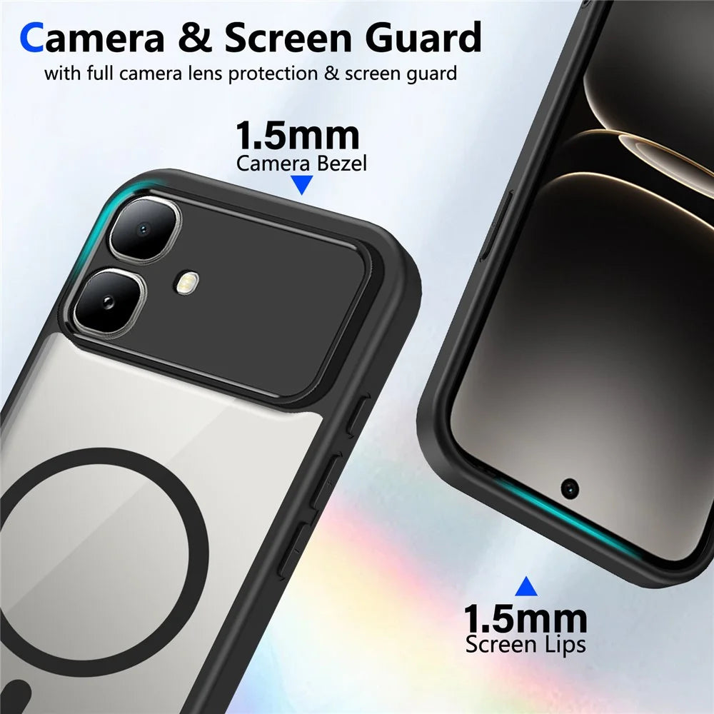For Infinix Smart 20 4G Magnetic Case Transparent PC + TPU Shockproof Skin-friendly Phone Cover - Black - 4