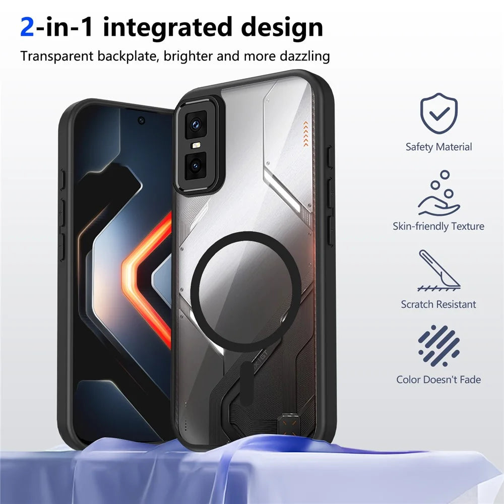 For Infinix GT 30 Pro 5G Magnetic Case Transparent PC + TPU Shockproof Skin-friendly Phone Cover - Black - 2
