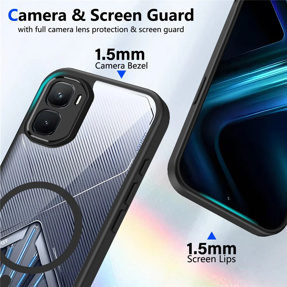 For Infinix GT 50 Pro 5G Magnetic Case Transparent PC + TPU Shockproof Skin-friendly Phone Cover - Black - 4