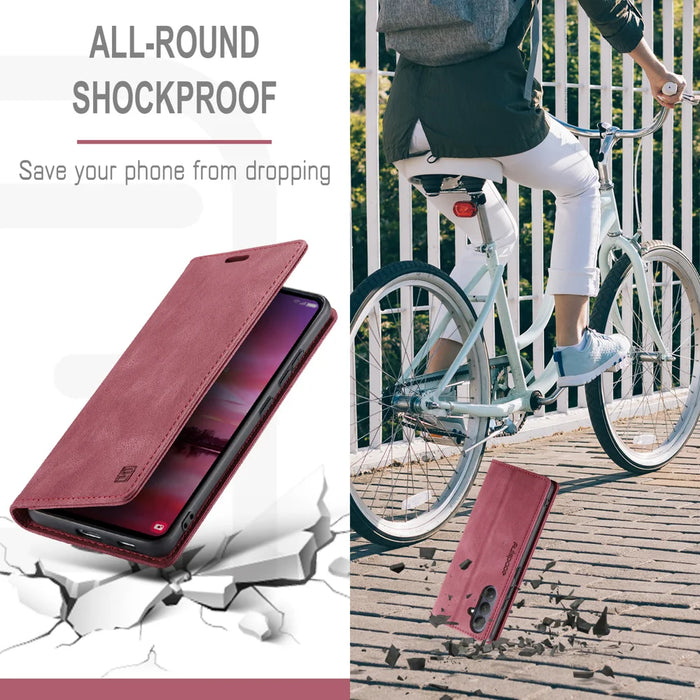 AUTSPACE for Samsung Galaxy S26 Wallet Case  A01 Leather Stand Cover with RFID Blocking Card Holder - Wine Red - 3