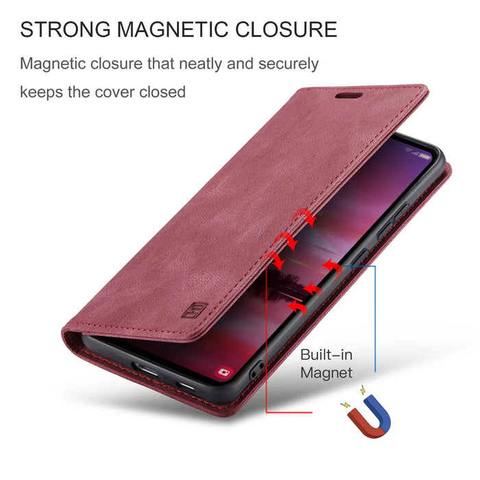 AUTSPACE for Samsung Galaxy S26 Wallet Case  A01 Leather Stand Cover with RFID Blocking Card Holder - Wine Red - 5