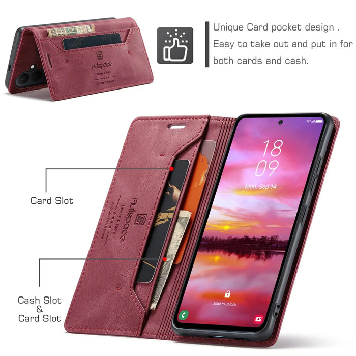 AUTSPACE for Samsung Galaxy S26 Wallet Case  A01 Leather Stand Cover with RFID Blocking Card Holder - Wine Red - 7