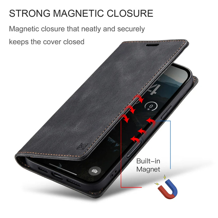 AUTSPACE for iPhone 17 Wallet Case  A01 Leather Stand Cover with RFID Blocking Card Holder - Black - 5