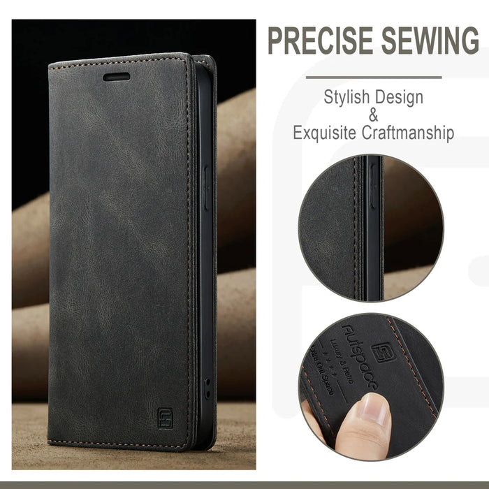 AUTSPACE for iPhone 16e / iPhone 17e Wallet Case  A01 Leather Stand Cover with RFID Blocking Card Holder - Black - 4