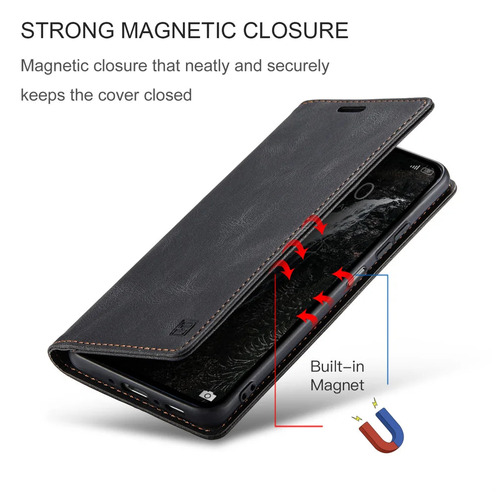 AUTSPACE for Samsung Galaxy A18 5G / A18 4G / A17 5G / A17 4G / A26 5G Wallet Case  A01 Leather Stand Cover with RFID Blocking Card Holder - Black - 5
