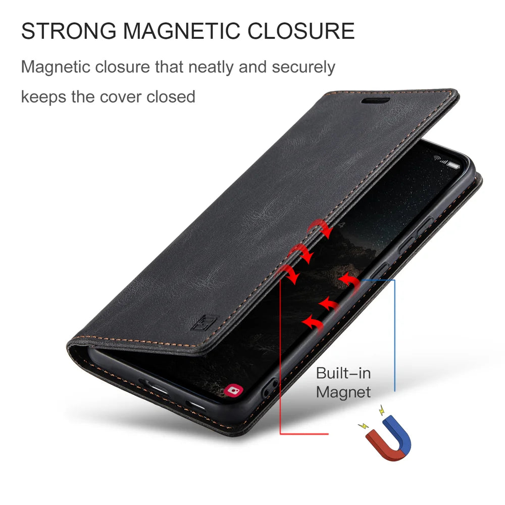 AUTSPACE for Samsung Galaxy A57 5G Wallet Case  A01 Leather Stand Cover with RFID Blocking Card Holder - Black - 5