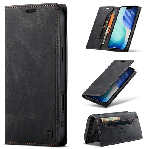 AUTSPACE for iPhone 17 Pro Max Wallet Case  A01 Leather Stand Cover with RFID Blocking Card Holder - Black - 1