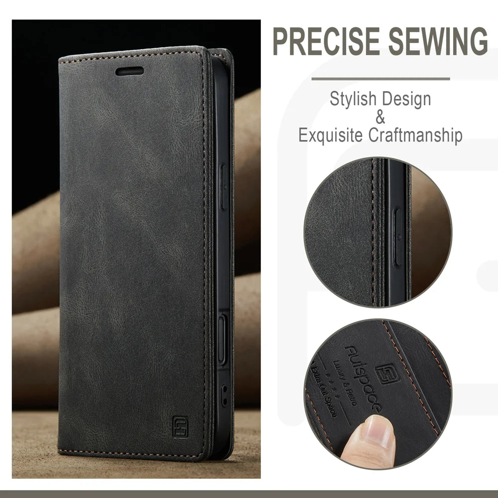 AUTSPACE for iPhone 17 Pro Max Wallet Case  A01 Leather Stand Cover with RFID Blocking Card Holder - Black - 4