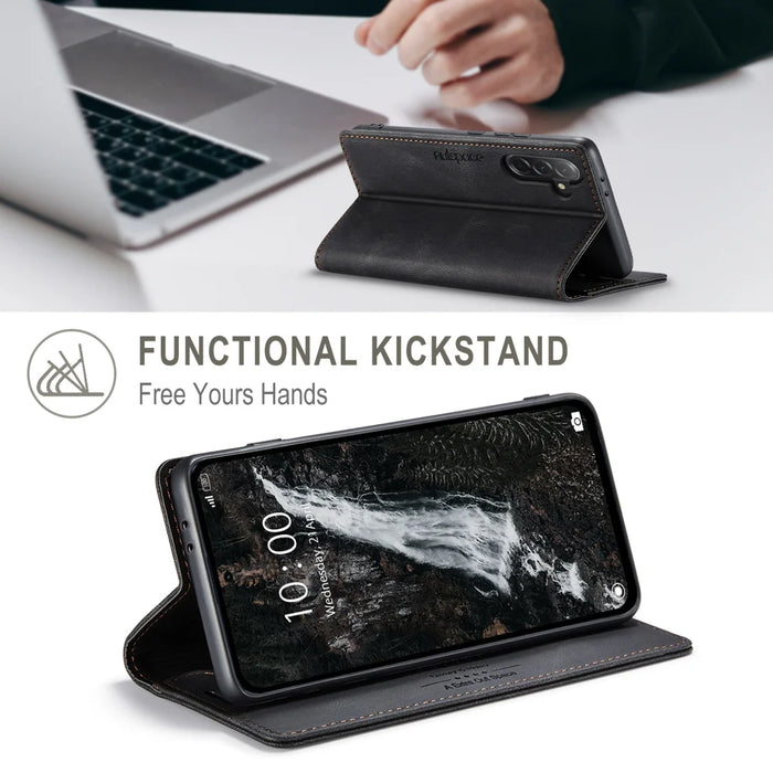 AUTSPACE for Samsung Galaxy A37 5G Wallet Case  A01 Leather Stand Cover with RFID Blocking Card Holder - Black - 2